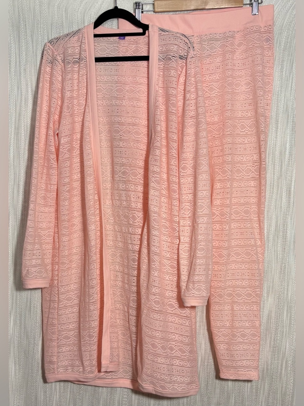 YITTY Pink Lace Knit Lounge Cardigan & Pants Set
